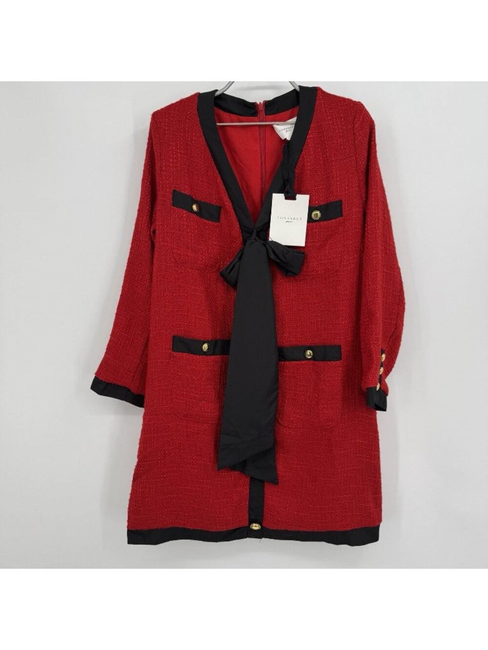 Pomander Place by Tuckernuck Red Coco Tweed Bow Dress M Long Sleeve NWT